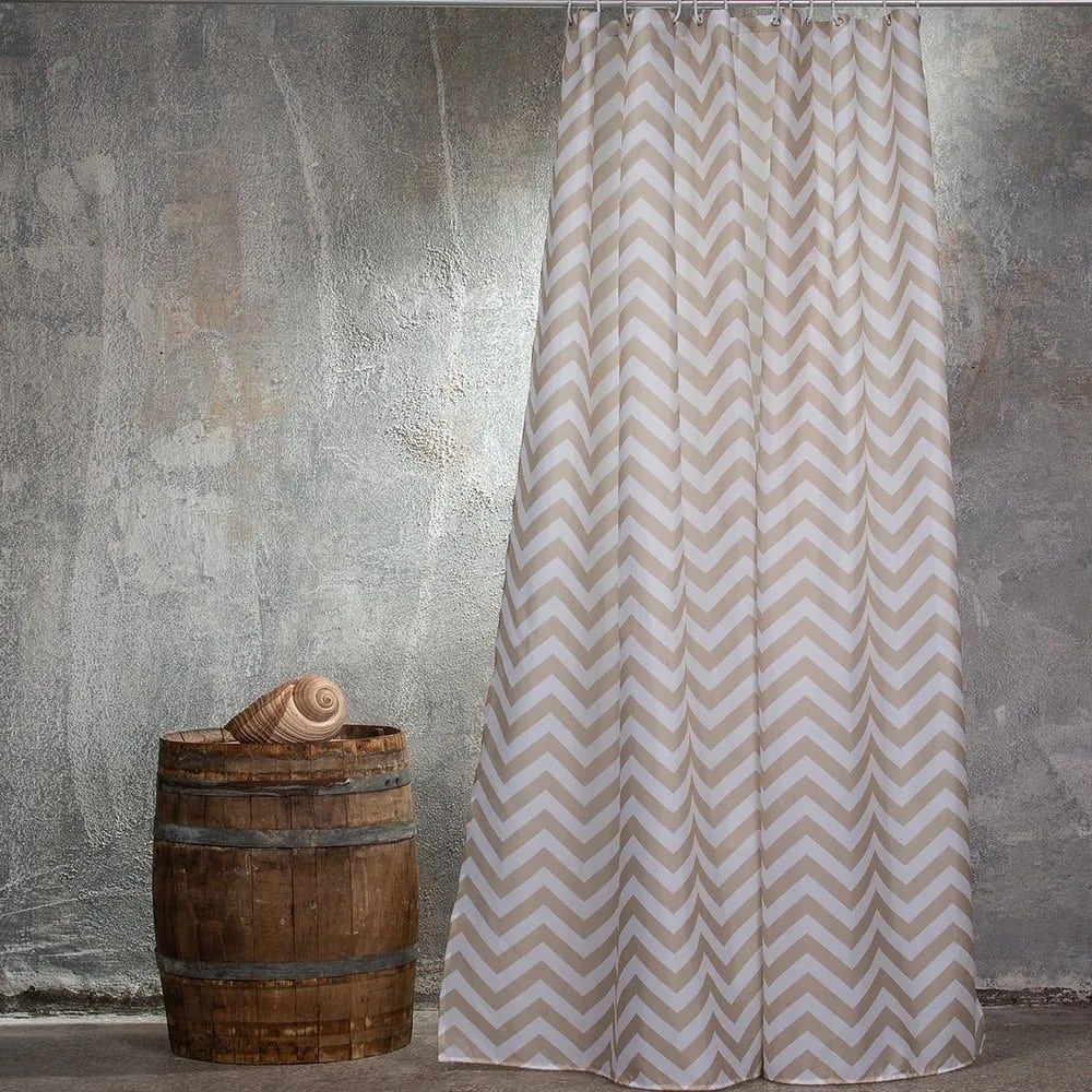 Κουρτίνα Μπάνιου Zig Zag Με Κρίκους Beige Melinen 180Πx200Υ 180x200cm Πολυέστερ