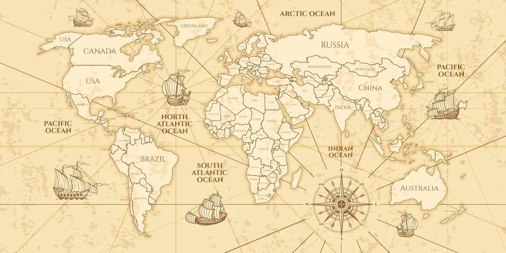 Εικόνα παγκόσμιο χάρτη με βάρκες - 100x50