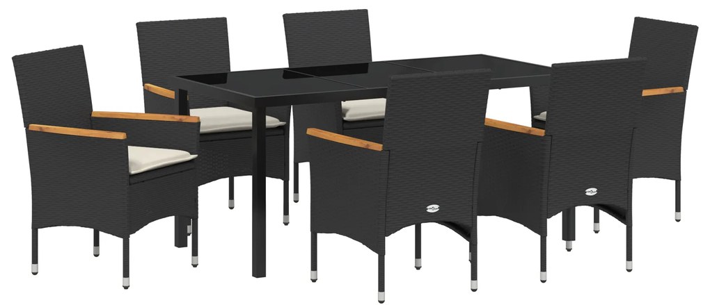 vidaXL Σετ Τραπεζαρίας Κήπου 7 Τεμαχίων με Μαξιλάρια Μαύρο Πολυ-Ρατάν