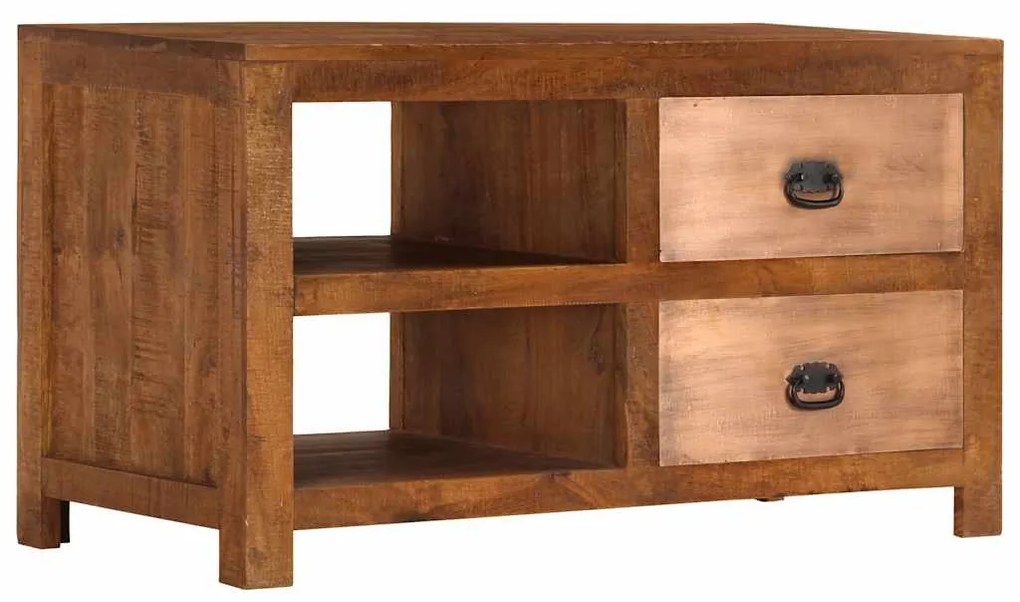 Τραπεζάκι σαλονιού με 2 συρτάρια 90x40x50 cm Μασίφ ξύλο μάνγκο - Καφέ