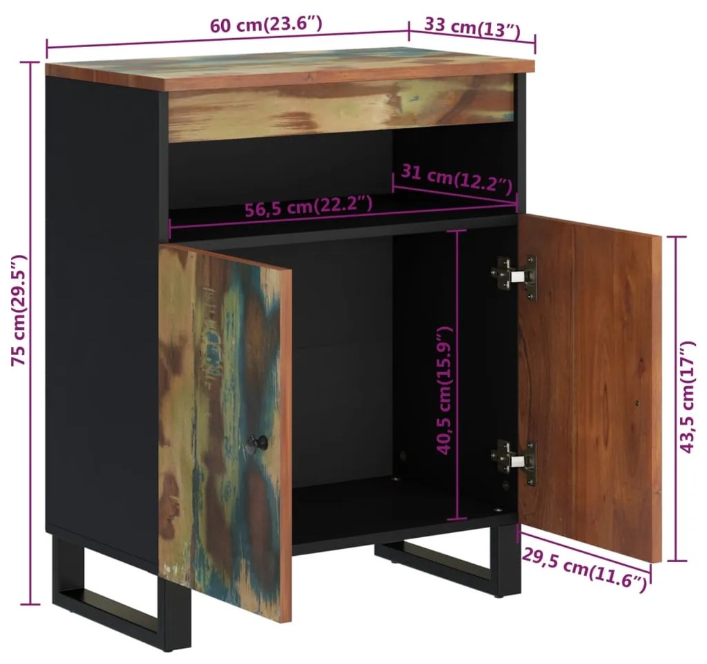 Ντουλάπι με 2 Πόρτες 60x33x75 εκ. από Μασίφ Ανακυκλωμένο Ξύλο - Πολύχρωμο