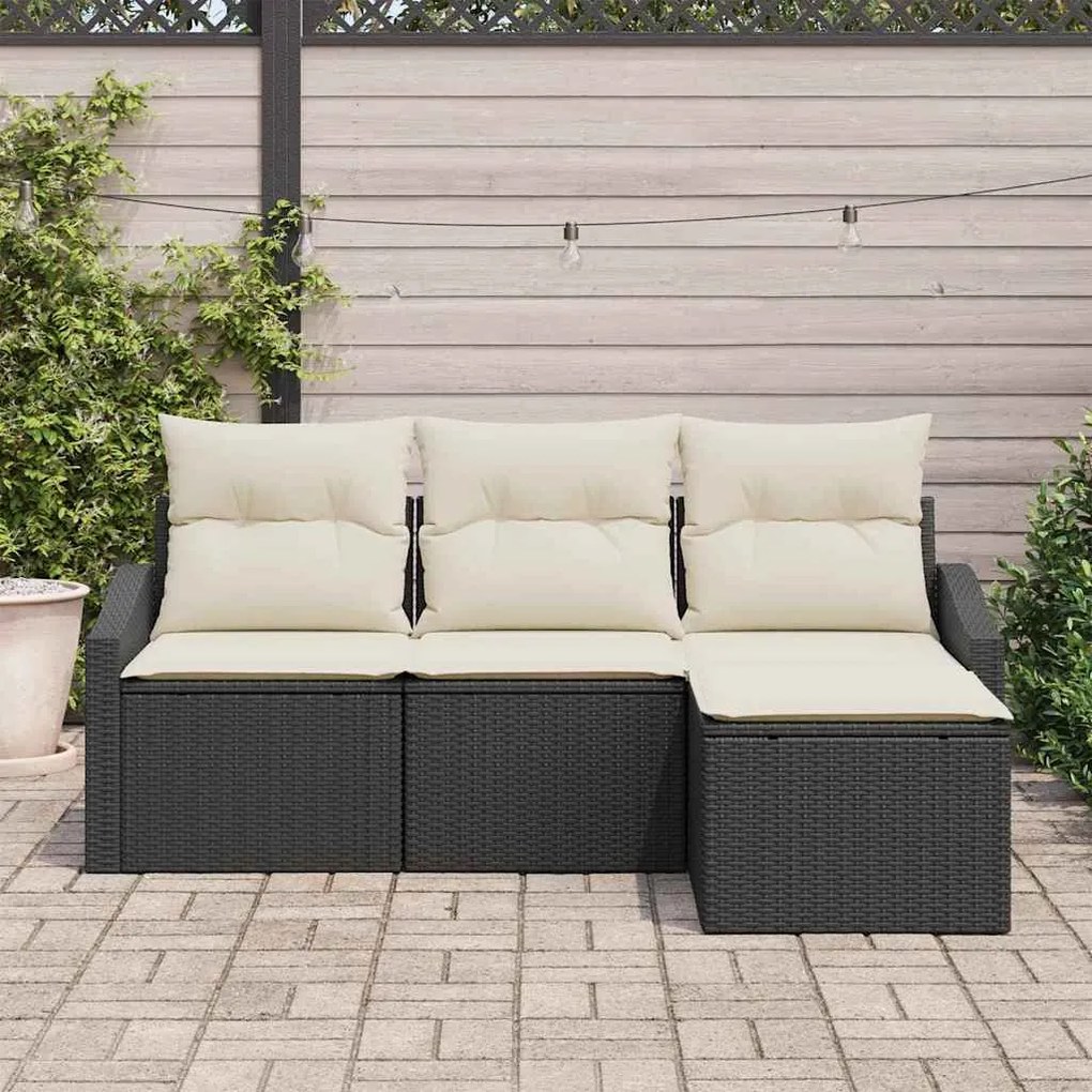 vidaXL Σετ Καναπέ Κήπου 4 pcs Μαύρο Πολυ ράταν