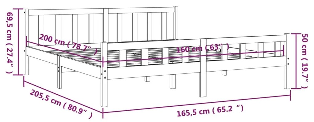 Πλαίσιο Κρεβατιού Λευκό 160 x 200 εκ. από Μασίφ Ξύλο - Λευκό