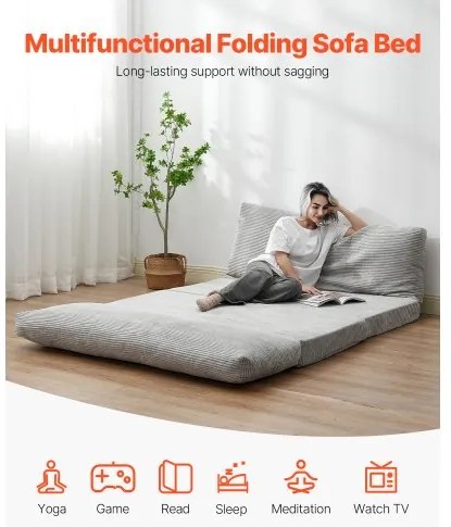 VEVOR Folding Sofa Bed Foldable Couch Bed with Washable Cover Dark Grey (Full)