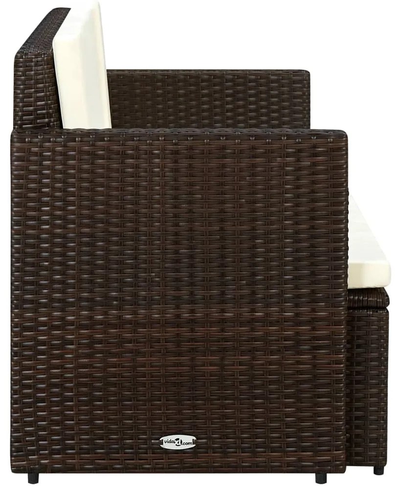 vidaXL Καναπές Κήπου Διθέσιος Καφέ από Συνθετικό Ρατάν με Μαξιλάρια