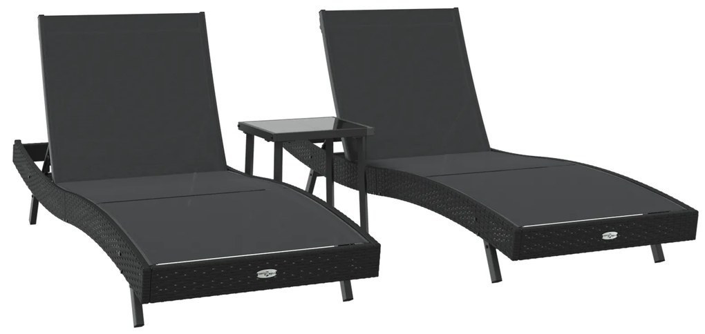 vidaXL Ήλιος Λάουτζερ 3 pcs Μαύρο 40 x 40 x 40.5 εκ συνθετικό ρατάν