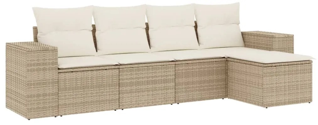 vidaXL Σετ Καναπέ Κήπου 5 τεμ. Μπεζ Συνθετικό Ρατάν με Μαξιλάρι