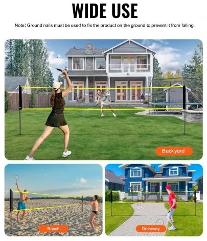VEVOR Badminton Net Set, Outdoor Backyard Beach Park Badminton Net, Portable Badminton Equipment Set, Adults Kids Badminton Net with Poles, Carrying Bag, 4 Iron Rackets, and 3 Nylon Shuttlecocks