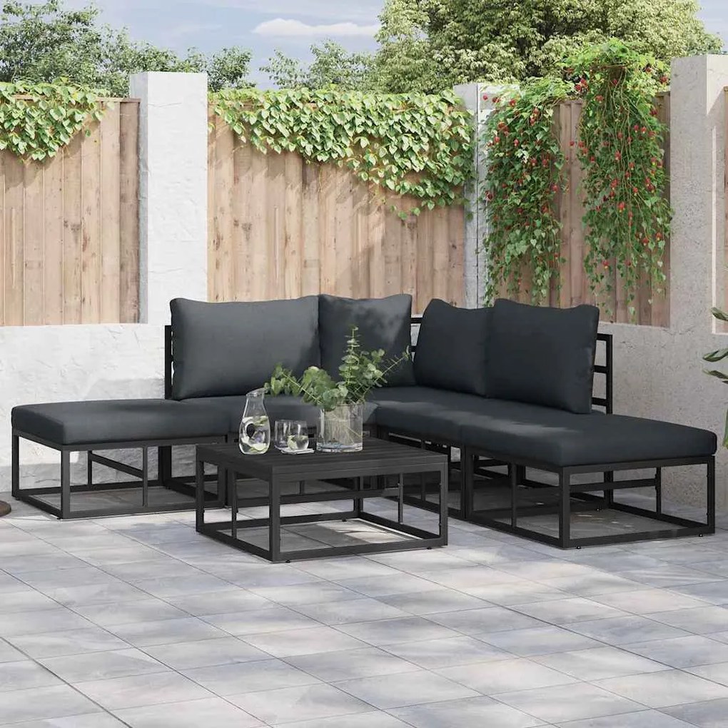 vidaXL Σετ Καναπέ Κήπου 5 pcs Μαύρο 211.5 x 211.5 x 71 εκ. Αλουμίνιο