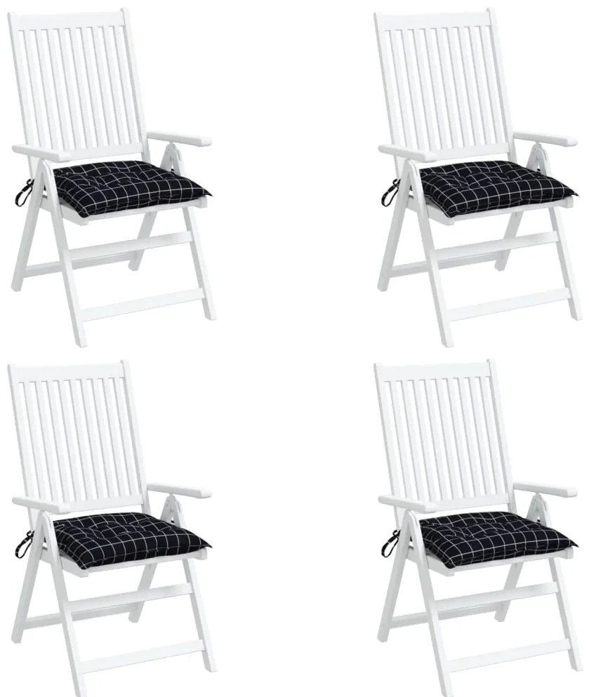 vidaXL Μαξιλάρια Καρέκλας 4 τεμ. Μαύρο Καρό 40 x 40 x 7 εκ. Υφασμάτινα