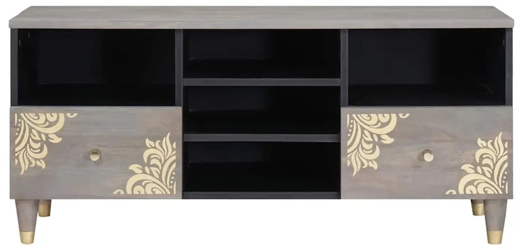vidaXL Ντουλάπι TV Γκρι και Χρυσό 100 x 33.5 x 46 εκ Μασίφ ξύλο μάνγκο