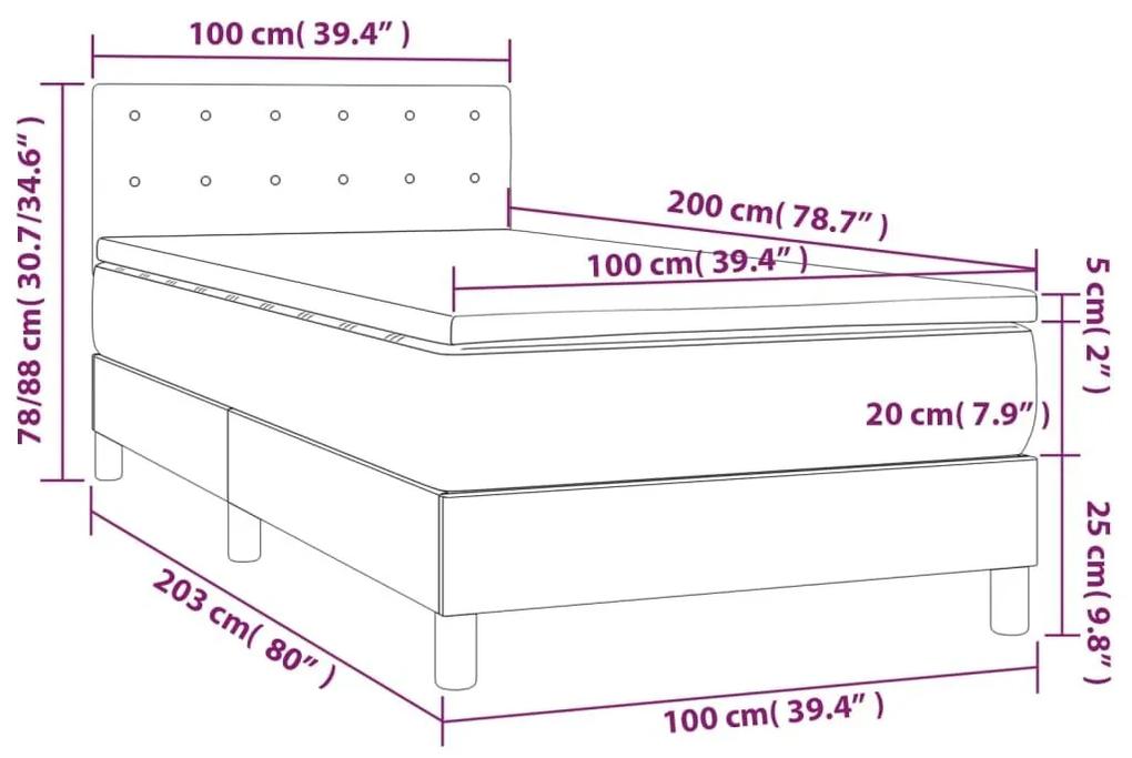 Κρεβάτι Boxspring Στρώμα&amp;LED Καπουτσίνο 100x200 εκ. Συνθ. Δέρμα - Καφέ