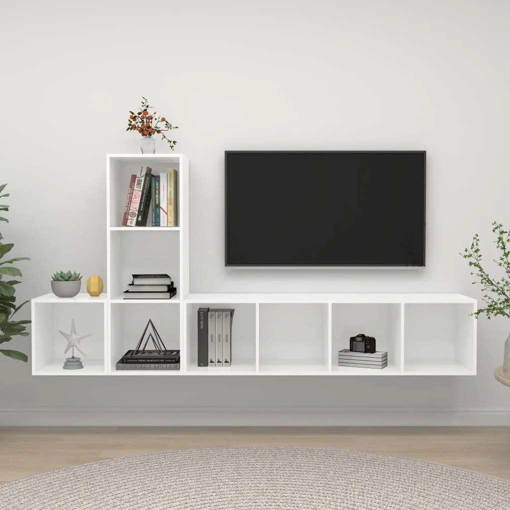 vidaXL Έπιπλο Τηλεόρασης 3 Τεμαχίων Λευκό από Μοριοσανίδα