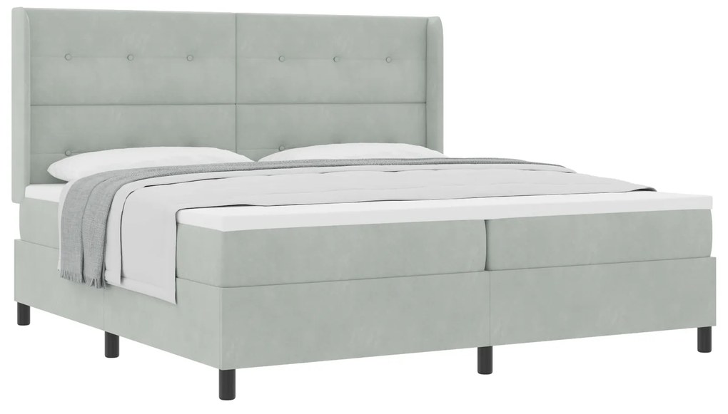 vidaXL κρεβάτι Box Spring με στρώμα Ανοιχτό γκρι 200x200 εκ. Βελούδο