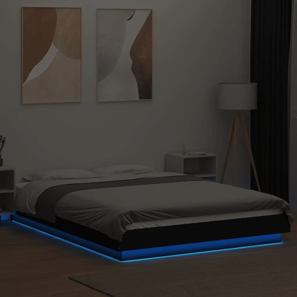 vidaXL Πλαίσιο Κρεβατιού με LED Μαύρο 120x190 εκ Επεξεργ. Ξύλο