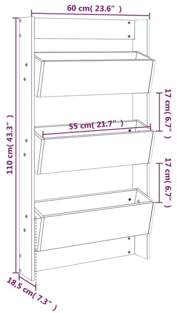 Ζαρντινιέρα Τοίχου 3 Επιπέδων Λευκή 60x18,5x110 εκ. Μασίφ Πεύκο - Λευκό