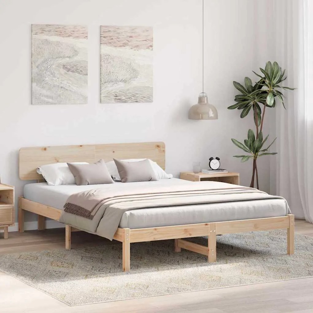 vidaXL Σκελετός Κρεβατιού Φυσικό 150 x 200 cm Μασίφ ξύλο πεύκου