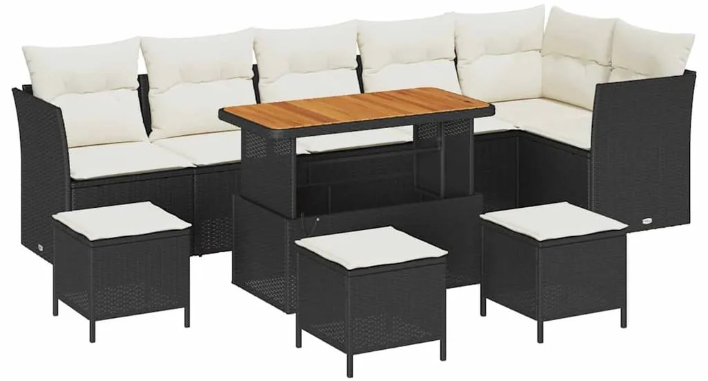 vidaXL Σετ Καναπέ Κήπου 10 pcs Μαύρο και κρεμ 110 x 55 x 71 εκ
