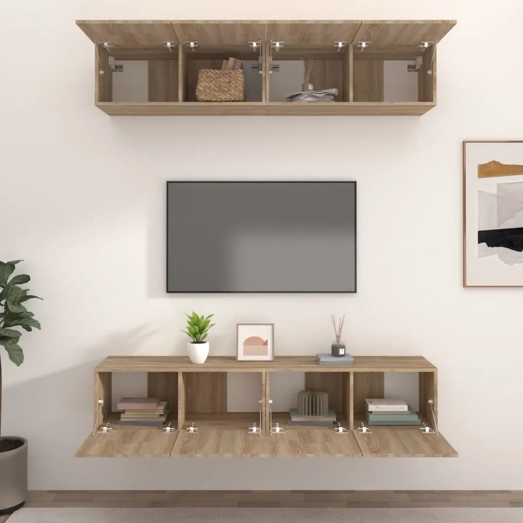 vidaXL Έπιπλα Τηλεόρασης 4 τεμ. Sonoma Δρυς 80x30x30 εκ. Επεξ. Ξύλο