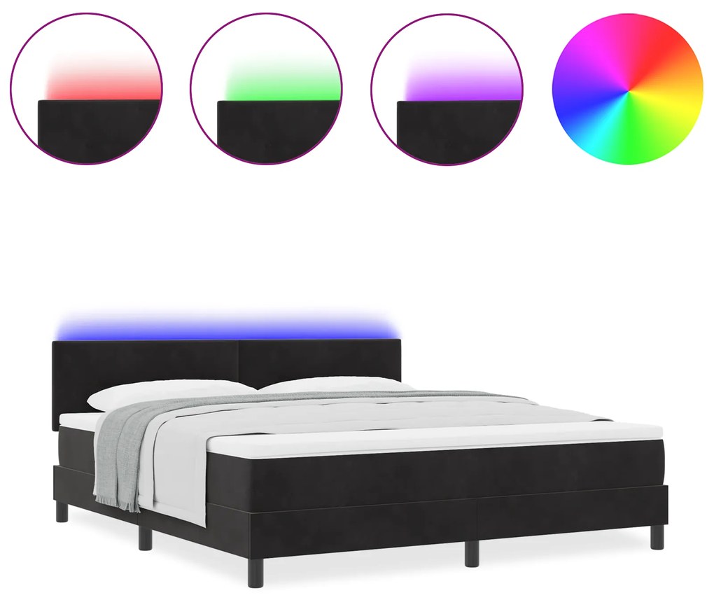 vidaXL Κρεβάτι Box Spring με Στρώμα & LED Μαύρο 180x200 εκ Βελούδο