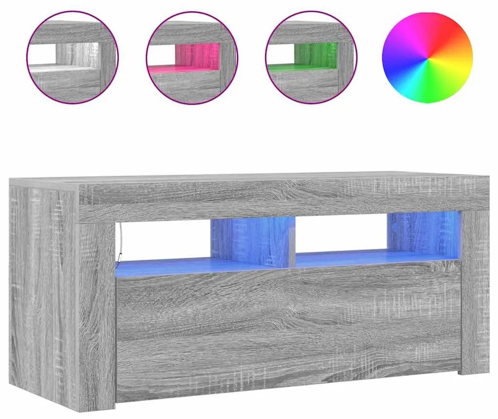 vidaXL Έπιπλο Τηλεόρασης με LED Γκρι Sonoma 90x35x40 εκ.