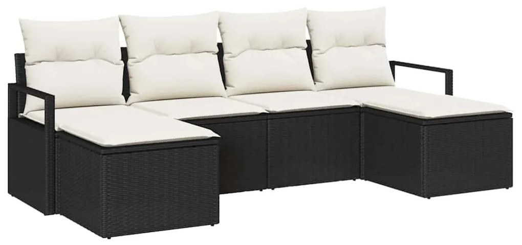 vidaXL Σετ Καναπέ Κήπου 6 pcs Μαύρο Πολυ ράταν