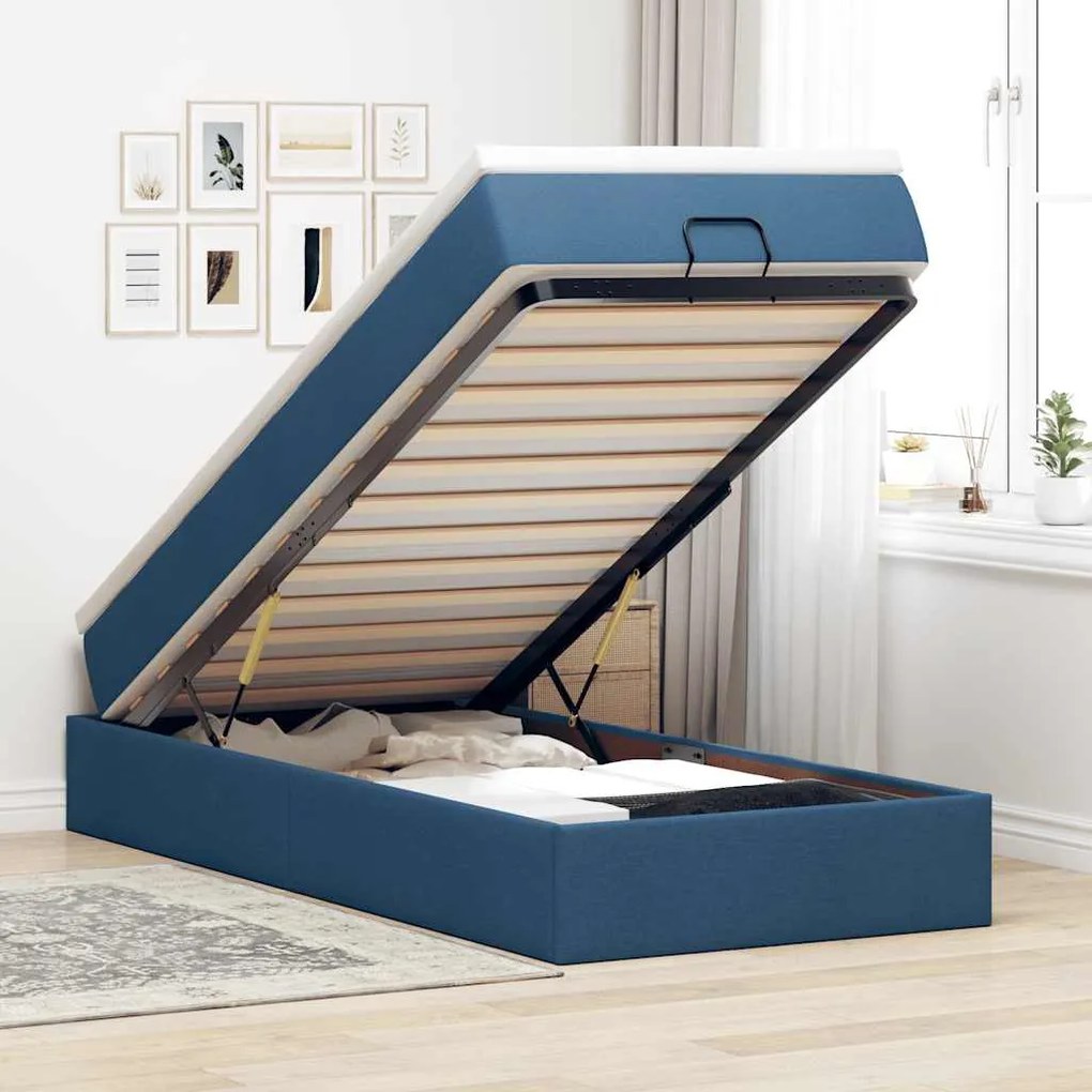vidaXL Οθωμανικό κρεβάτι με στρώμα μπλε 100x200cm ύφασμα