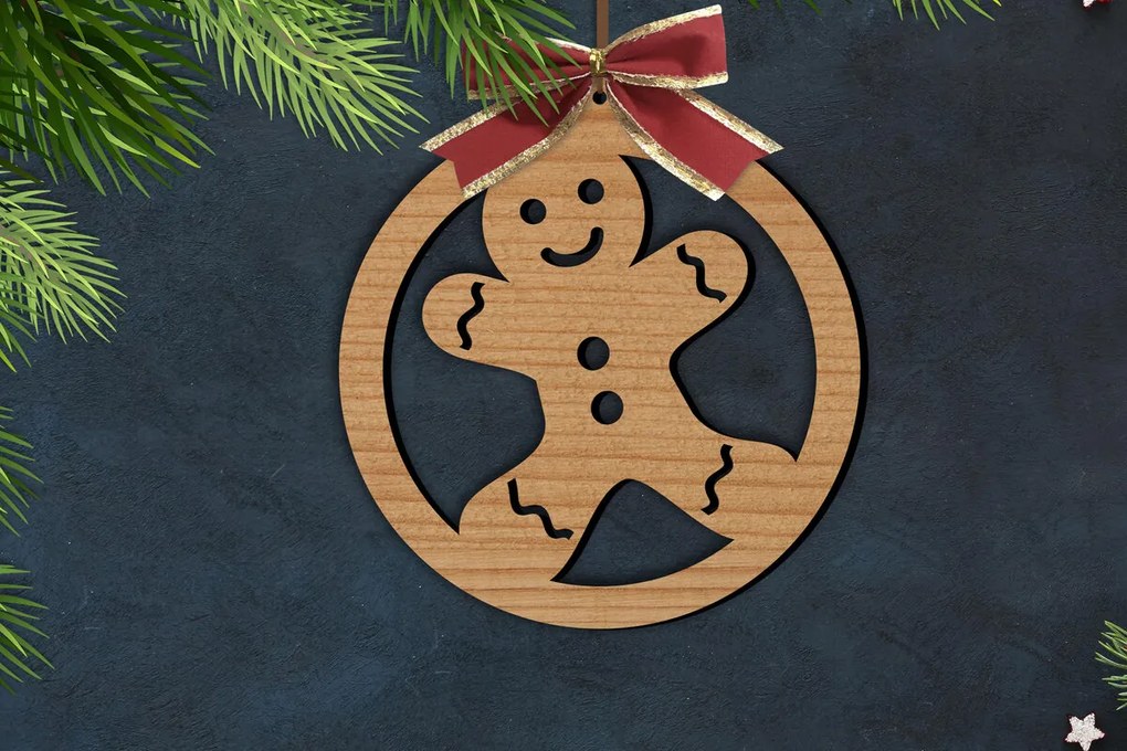 Σετ των 2 Intra απο ξύλο plywood 3mm-4mm πάχος Χριστουγεννιάτικη Μπάλα με μελόψωμο | Δίασταση 15x15 cm INTRAFABR-76134848