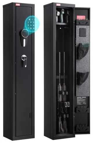 VEVOR Gun Safe, Heavy Duty Cold-Rolled Steel Fireproof Rifle Cabinet with Digital Keypad &amp; Key, Large Long Gun Cabinet with Magazine and LED Lighting, Adjustable Racks for Rifles, Pistols, Shotgun