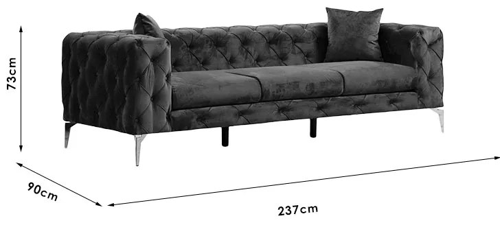 Καναπές 3θέσιος PWF-0579 pakoworld τύπου Chesterfield ύφασμα μπλε 237x90x73εκ