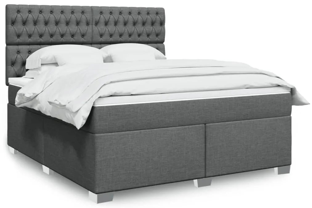 vidaXL Κρεβάτι Boxspring με Στρώμα Σκούρο Γκρι 180x200 εκ Υφασμάτιν