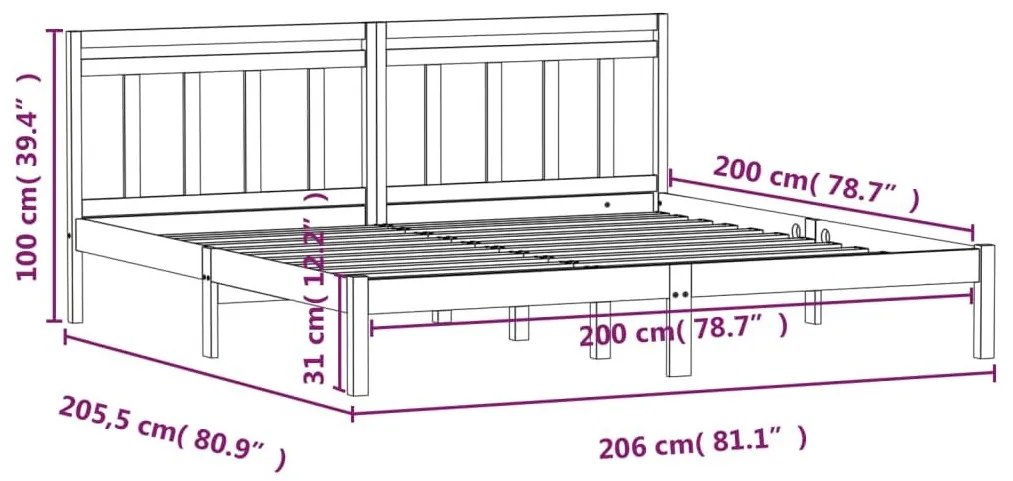 Πλαίσιο Κρεβατιού 200 x 200 εκ. από Μασίφ Ξύλο Πεύκου - Καφέ