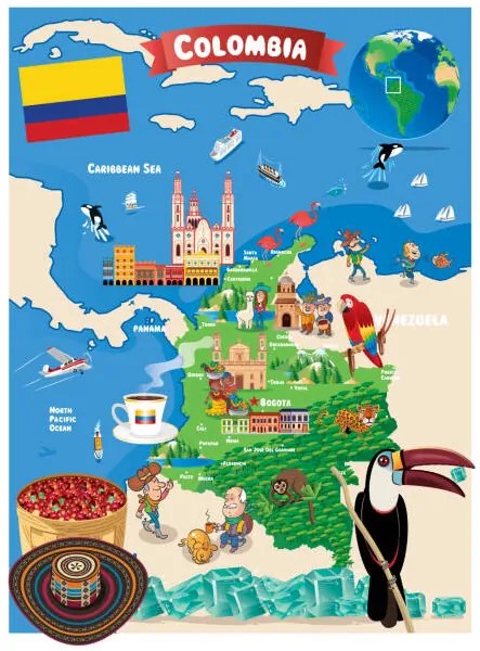 Εικονογράφηση Cartoon map of Colombia, drmakkoy