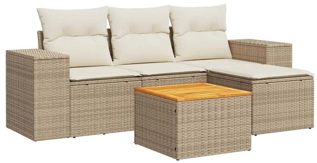 vidaXL Σετ Καναπέ Κήπου 5 τεμ. Μπεζ Συνθετικό Ρατάν με Μαξιλάρι