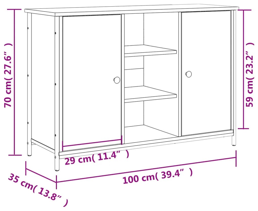 Μπουφές Μαύρος 100 x 35 x 70 εκ. από Επεξεργασμένο Ξύλο - Μαύρο