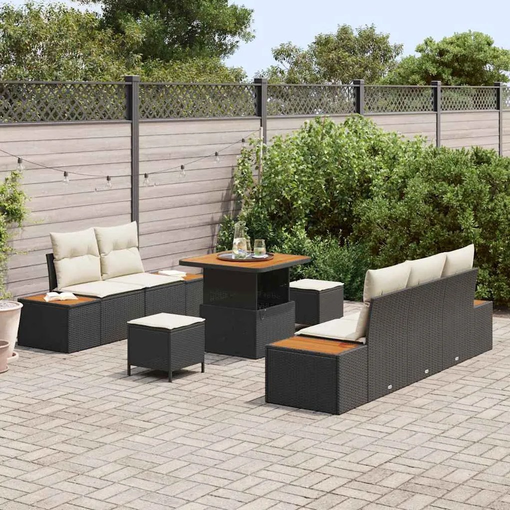 vidaXL Σετ Καναπέ Κήπου με μαξιλάρι 8 pcs Μαύρο Πολυ ράταν