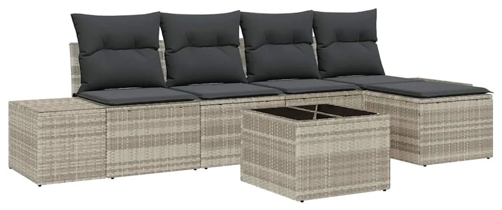 vidaXL Σετ Καναπέ Κήπου 6 pcs Ανοιχτό γκρι Πολυ ράταν