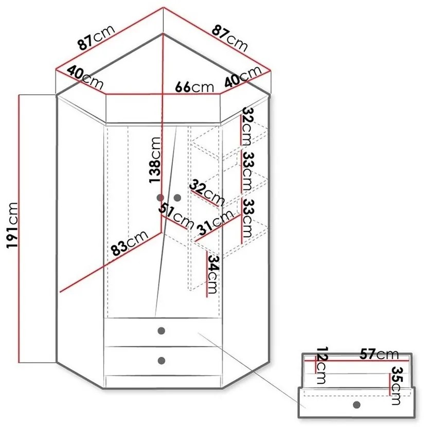 Γωνιακή ντουλάπα Akron M101, Γκρι, Άσπρο, Artisan βελανιδιά, 191x87x87cm, 82 kg, Πόρτες ντουλάπας: Με μεντεσέδες, Αριθμός ραφιών: 3 | Epipla1.gr