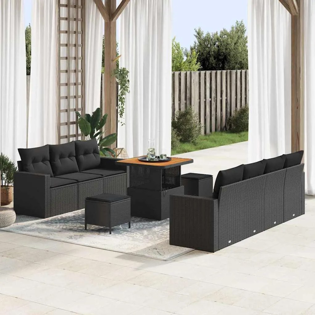 vidaXL Σετ Καναπέ Κήπου 10 pcs Μαύρο συνθετικό ρατάν