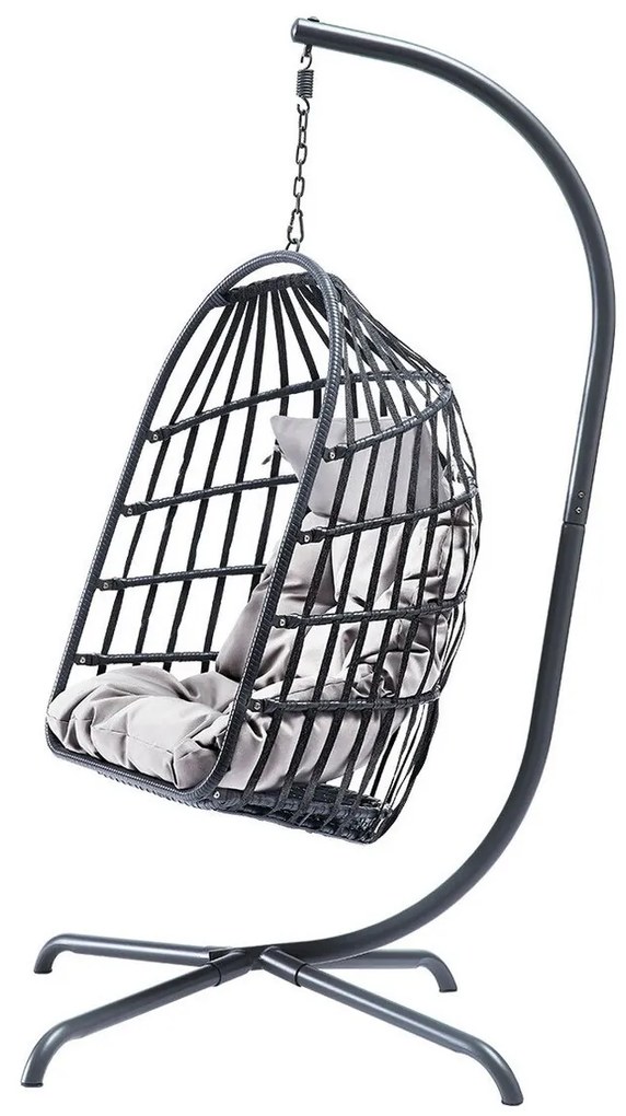 Κρεμαστή πολυθρόνα Comfivo 316, 200x92x115cm, 24 kg, Σκούρο γκρι, Γκρι, Μέταλλο, Πλαστικό ψάθινο, Ταπισερί, Μαξιλάρι καθίσματος: Ναι | Epipla1.gr