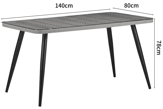 Τραπέζι Naoki pakoworld γυάλινο- pe rattan σε φυσική απόχρωση με μαυρα πόδια 140x80x78εκ