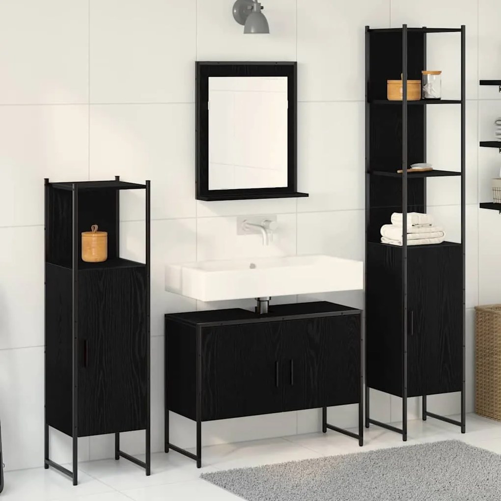 vidaXL Σετ Επίπλων Μπάνιου με πόρτα 4 pcs Μαύρο 33 x 33 x 185.5 εκ