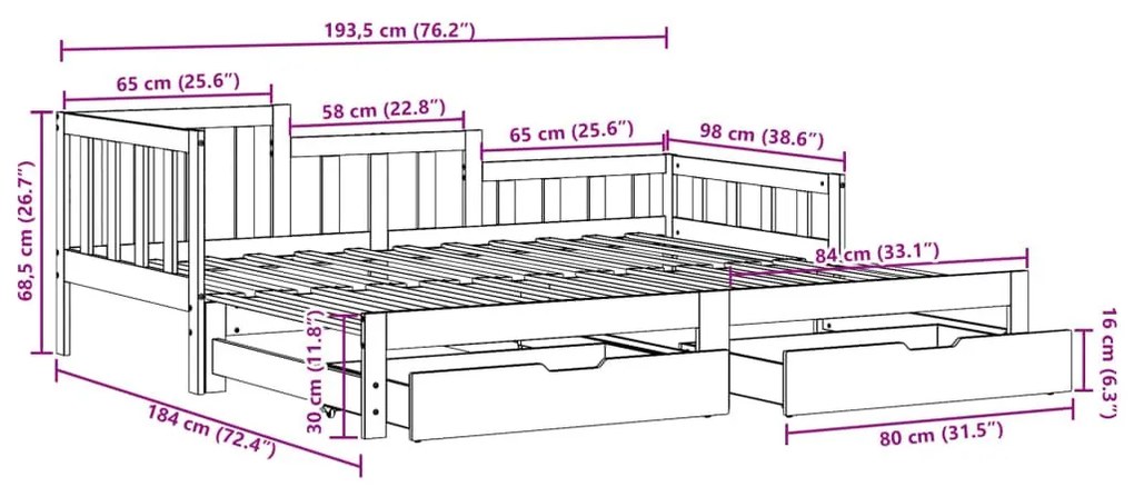 Καναπές Κρεβάτι Συρόμενος Χωρίς Στρώμα 90x190 εκ. &amp; Συρτάρια - Καφέ