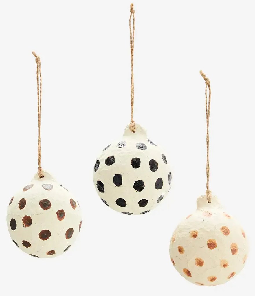 Χριστουγεννιάτικες Διακοσμητικές Μπάλες - Off White Πουά Ανακυκλωμένο Χαρτί Βαμβακιού Σετ Των 3 Ø6 cm MADAM STOLTZ