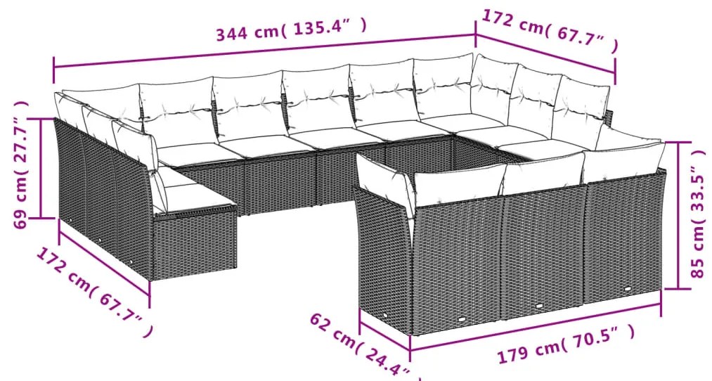 vidaXL Σετ Καναπέ Κήπου 13τεμ Μπεζ Συνθ. Ρατάν με Μαξιλάρια