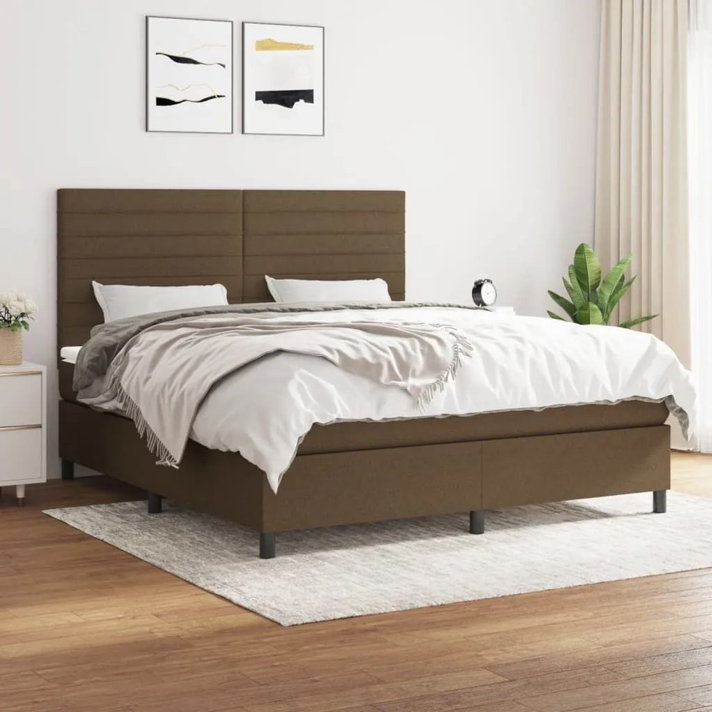 Κρεβάτι Boxspring με Στρώμα Σκούρο Καφέ 180x200 εκ Υφασμάτινο - Καφέ