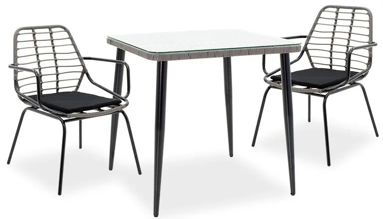 Τραπεζαρία Naoki σετ 3τεμ pe γκρι-μέταλλο μαύρο