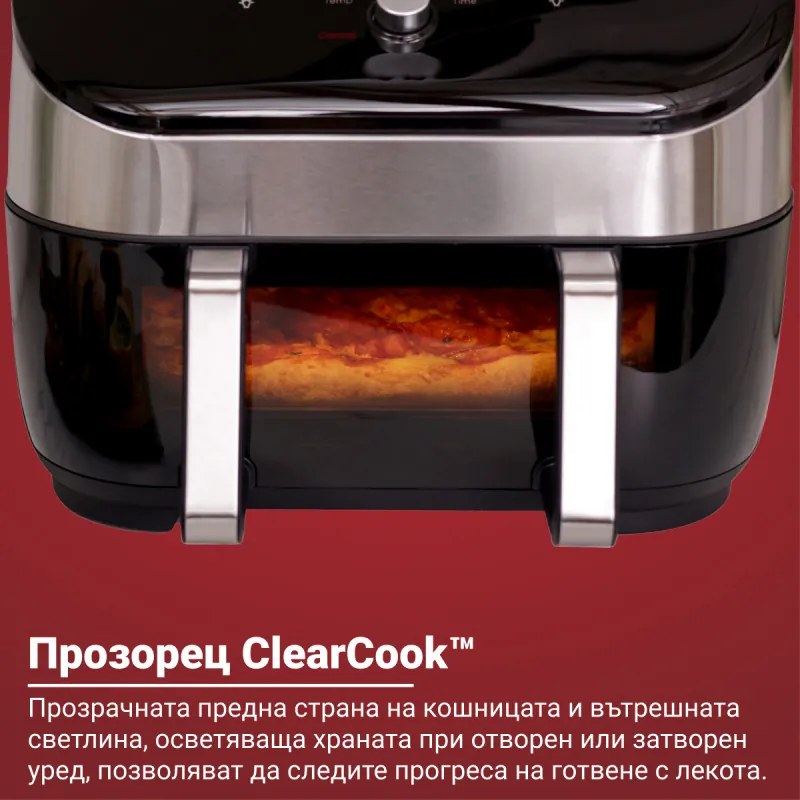 Φριτέζα Instant Pot Vortex Plus VersaZone ClearCook με ζεστό αέρα 140410001, 2 ζώνες, 1700W, 8.5L, 6 προγράμματα, SyncCook, SyncFinish, Μαύρο/γκρι