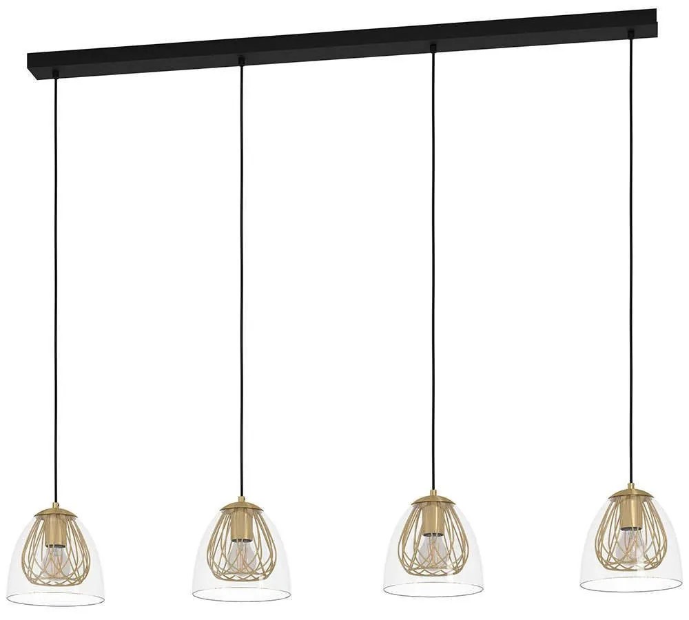 Φωτιστικό Οροφής Jazminia 390038 135x19,5x150cm 4xE27 40W Black-Brass Ατσάλι,Γυαλί