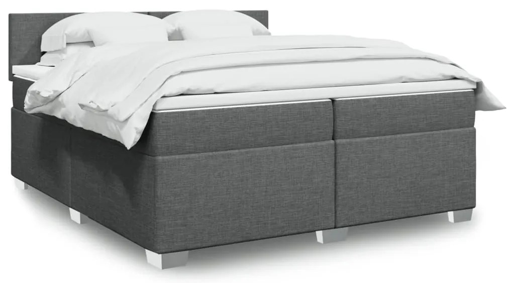 vidaXL Κρεβάτι Boxspring με Στρώμα Σκούρο Γκρι 200x200 εκ. Υφασμάτινο